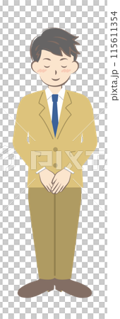 一個穿著西裝的男人鞠躬，全身 115611354