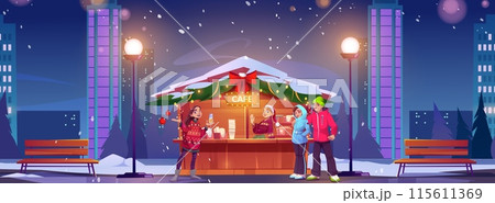 Winter cafe building outside on street background 115611369
