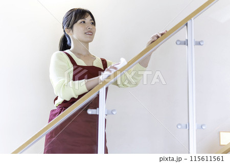 拭き掃除をするエプロンの女性 115611561