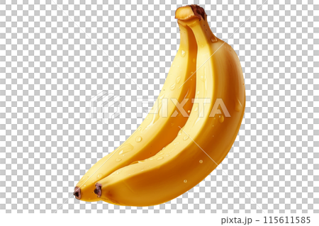 Bright yellow bananas with water droplets, isolated on white background, ideal for healthy food visuals. Bright yellow bananas with water droplets, isolated on white background, ideal for healthy food visuals. 115611585