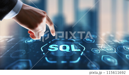 SQL Structured Query Language. Technology concept. Icon virtual screen SQL Structured Query Language. Technology concept. Icon virtual screen 115611692