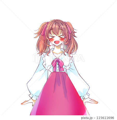 ロリータ服の女性　はしゃぐ　赤色 115611696