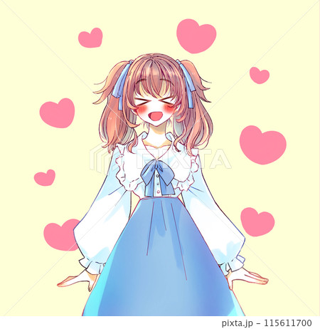 ロリータ服の女性　はしゃぐ　青色 115611700