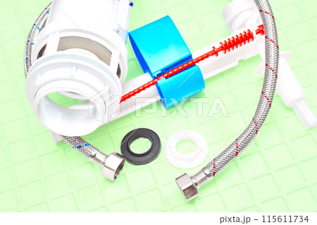 Plumbing. Flexible metal steel faucet hoses, flush mechanism, siphon fittings 115611734
