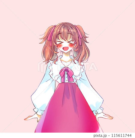 ロリータ服の女性　はしゃぐ　赤色 115611744
