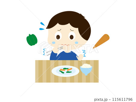 苦手な食べ物を残す男の子 苦手な食べ物を残す男の子 115611796