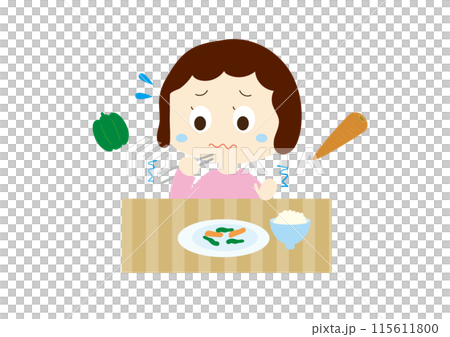 一個女孩留下了她不喜歡的食物 一個女孩留下了她不喜歡的食物 115611800