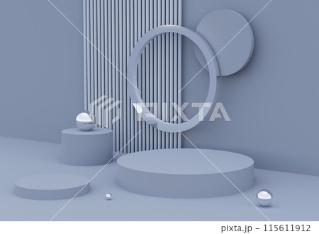 3D podium background grey blue color. Fashion podium. Abstract composition in minimal design. Platforms for product display presentation. Stage showcase. 115611912