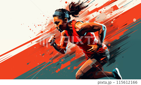 スタートダッシュする筋肉隆々なアスリートのグラフィックデザイン sprint start 115612166