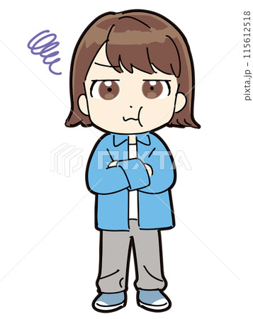 不満そうな表情の私服の若い女性(全身) 不満そうな表情の私服の若い女性(全身) 115612518