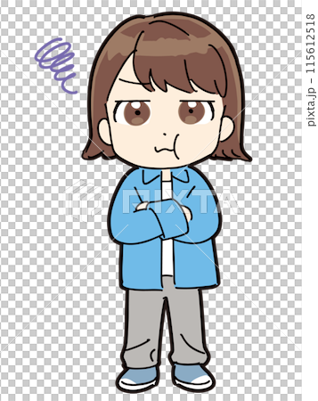 不満そうな表情の私服の若い女性(全身) 不満そうな表情の私服の若い女性(全身) 115612518