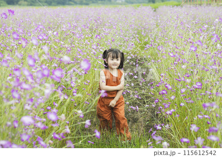 花畑をお散歩するかわいい女の子 115612542