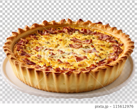 Quiche Lorraine buttery flaky pastry crust filled with creamy egg custard smoky bacon lardons 115612976