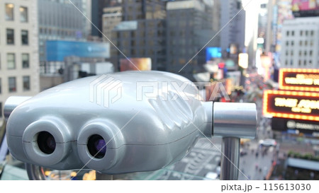 New York City Times Square, Manhattan Midtown Broadway street, USA. American tower viewer binoculars New York City Times Square, Manhattan Midtown Broadway street, USA. American tower viewer binoculars 115613030