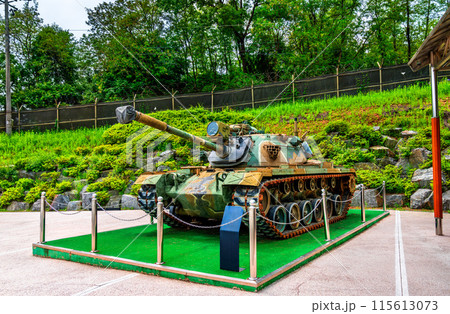 Old American tank on display near Third Infiltration Tunnel in Korean Demilitarized Zone - DMZ, South Korea 115613073