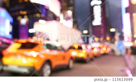 New York City Times Square, Manhattan Midtown Broadway street, USA. Yellow taxi, urban road traffic. 115613099