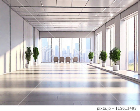 Empty blank room,hall open space interior. Business conference company background. with sunlight at the window. blurred city at the window background. 115613495