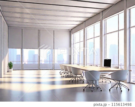 Empty blank room,hall open space interior. Business conference company background. with sunlight at the window. blurred city at the window background. 115613498