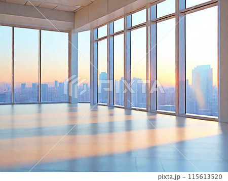 Empty blank room,hall open space interior. Business conference company background. with sunlight at the window. blurred city at the window background. 115613520