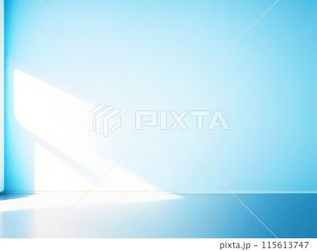 Beautiful blank wall background image of an empty space with sunlight. Wood floor for design or creative work. 115613747