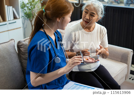 medicine, healthcare and people concept - doctor with tablet pc computer talking to woman patient at hospital. medicine, healthcare and people concept - doctor with tablet pc computer talking to woman patient at hospital. 115613906