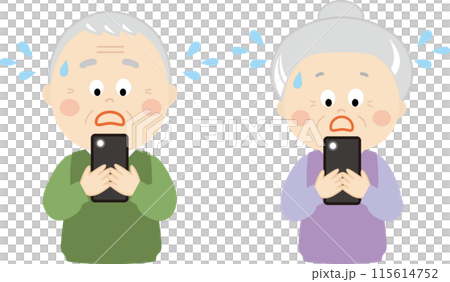 老夫婦看著智慧型手機時驚慌失措 115614752
