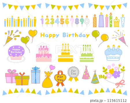 誕生日のイラストセット・カラー 115615112
