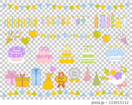 誕生日のイラストセット・カラー 115615112