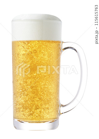 ジョッキグラスに注がれた生ビール 115615763