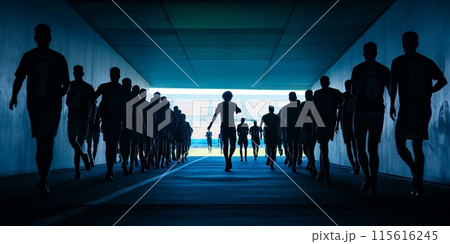 The football team entering the field for the match from the locker room The football team entering the field for the match from the locker room 115616245