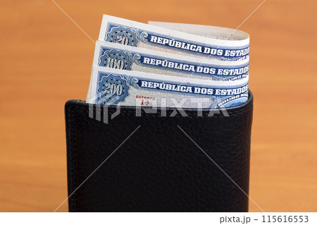 Old Brazilian cruzeiro in the black wallet 115616553