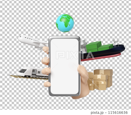hands hold smartphone with globe, ship, plane, map isolated. service, transportation, air cargo trucking, maritime shipping, land transport, worldwide shipping concept, 3d render illustration hands hold smartphone with globe, ship, plane, map isolated. service, transportation, air cargo trucking, maritime shipping, land transport, worldwide shipping concept, 3d render illustration 115616636
