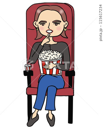 映画館ポップコーンを食べる女性イラスト 115617234