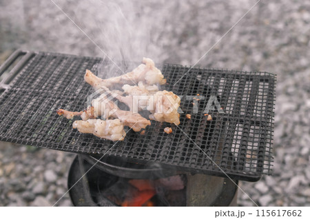 【オートキャンプ場でソロキャンプ 網で白モツを焼く煙あり】 【オートキャンプ場でソロキャンプ 網で白モツを焼く煙あり】 115617662