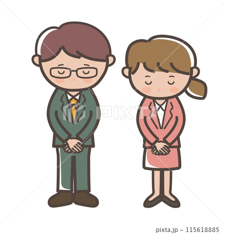 頭を下げて謝る若い男女会社員の全身イラスト 頭を下げて謝る若い男女会社員の全身イラスト 115618885