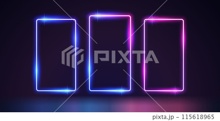 Three Glowing Neon Rectangle Frames Setのイラスト素材 [115618965] - PIXTA