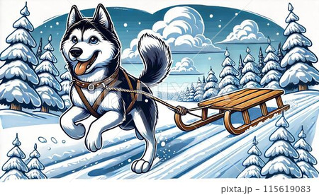 そりを引くシベリアン・ハスキー 115619083