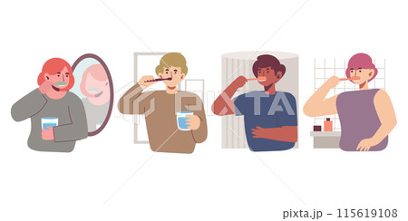 Cute cartoon modern characters brushing teeth 115619108