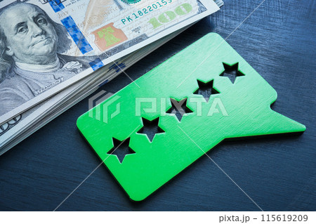 Money and plate with five stars rate. Performance based pay. Money and plate with five stars rate. Performance based pay. 115619209
