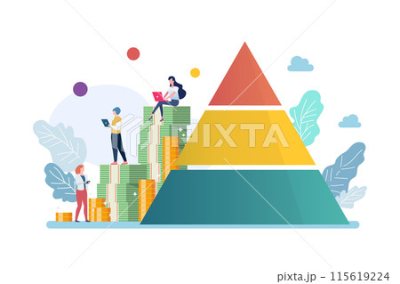 People with big money mountain and pyramid chart People with big money mountain and pyramid chart 115619224
