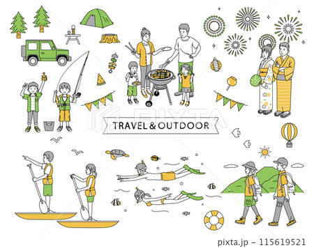 夏の旅行、アウトドアのイラストセット 115619521