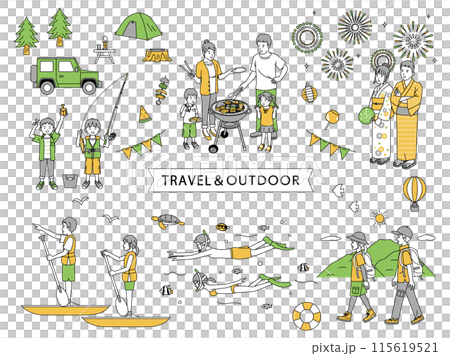 夏の旅行、アウトドアのイラストセット 115619521
