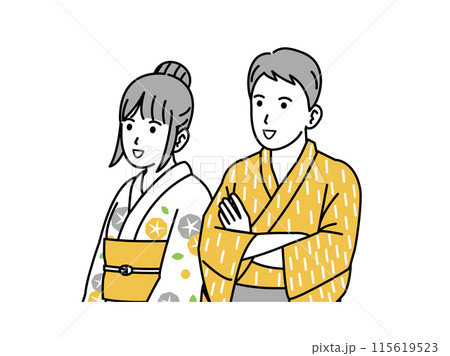 浴衣を着た若いカップルのイラスト 115619523