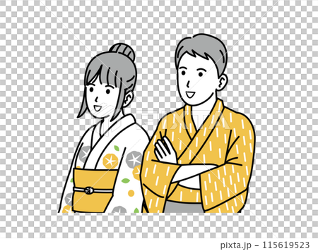 浴衣を着た若いカップルのイラスト 115619523