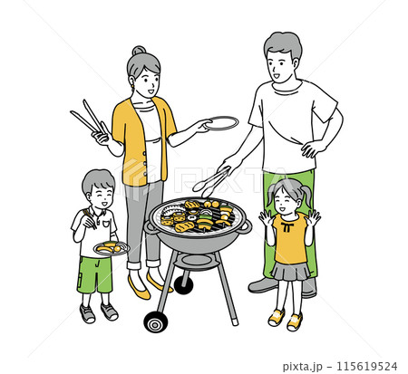 バーベキュー料理をする家族のイラスト 115619524