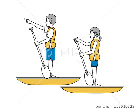 SUP　サップを楽しむ若いカップルのイラスト 115619525