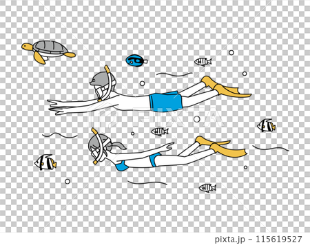 Illustration of a couple snorkeling in the sea 115619527