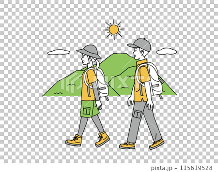 一對夫婦遠足和登山的插圖 115619528