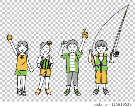 Illustration of children interacting with nature in summer 115619529