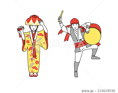 沖縄の人物と琉装のイラスト 115619530